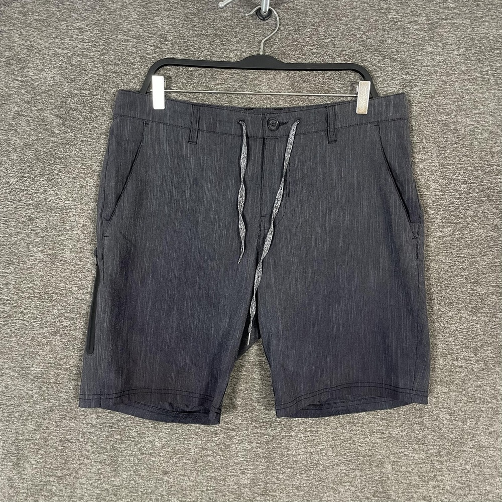 Roark Shorts Mens 34 Gray Striped Microfiber Chino Drawstring 9 Inseam Casual
